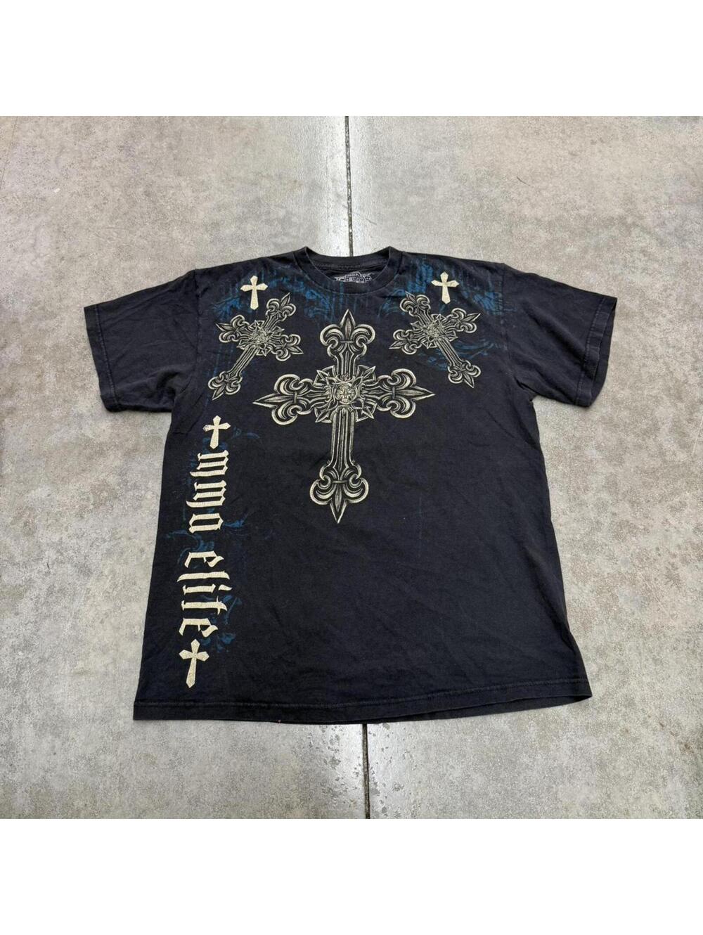 vintage mma elite cross big logo faded black shirt size large